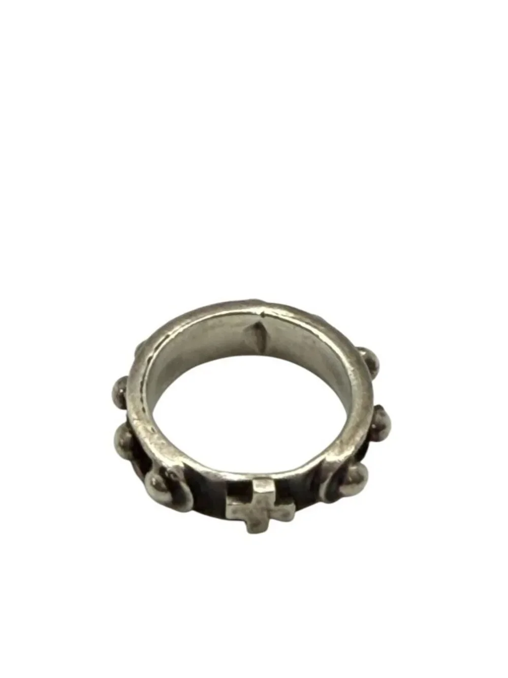 Sterling Silver Cross Band Ring Oxidized Artisan Gothic Biker Unisex Size 7.5